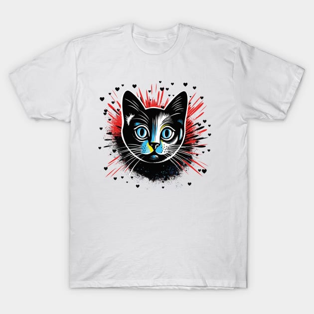 expressionist black cat design for cat owner gift T-Shirt by Czajnikolandia